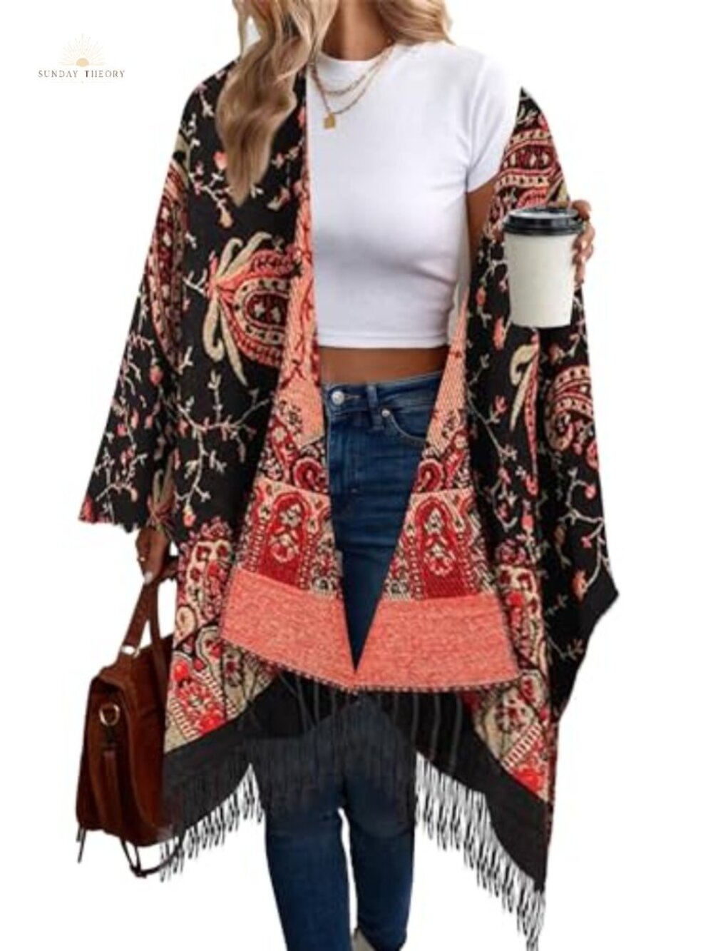 Boho Poncho Cape Shawl Wrap Fringe Open Front Women's